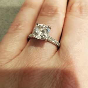 3 carat and platinum Asha cushion cut engagement ring